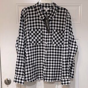 Marc New York Women's Black and White Plaid Button Down Shirt